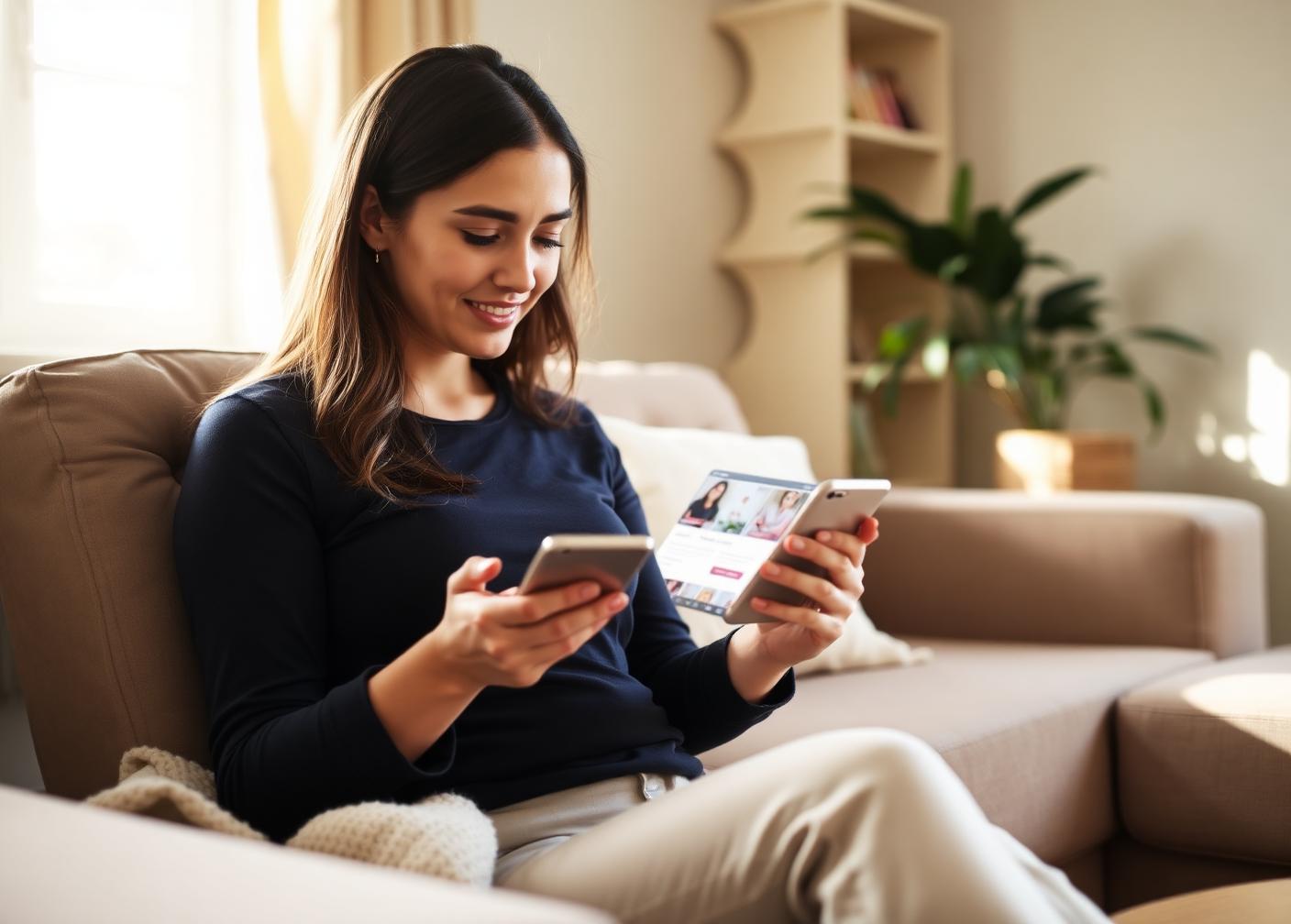 Prospective fertility patient browsing a clinic website on her phone at home